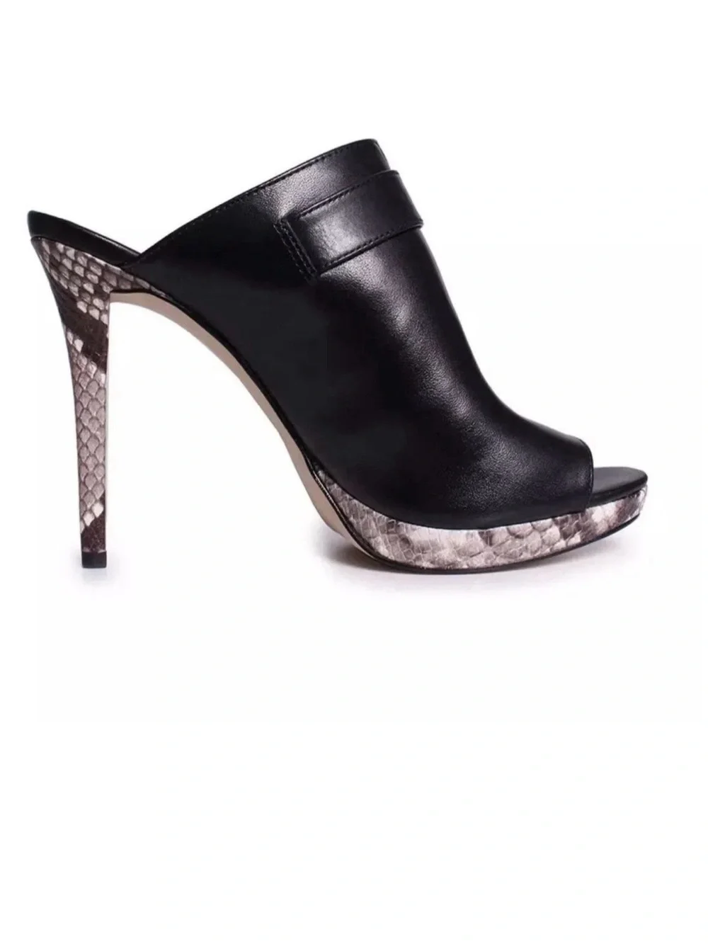 MICHAEL Michael Kors Isabella Peep-Toe Mules, Size 9 Blk/Nat Leather.